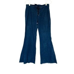 Vintage 1970s Style Lace-Up Flare Jeans Size 30? Mid Rise Bell Bottom Denim